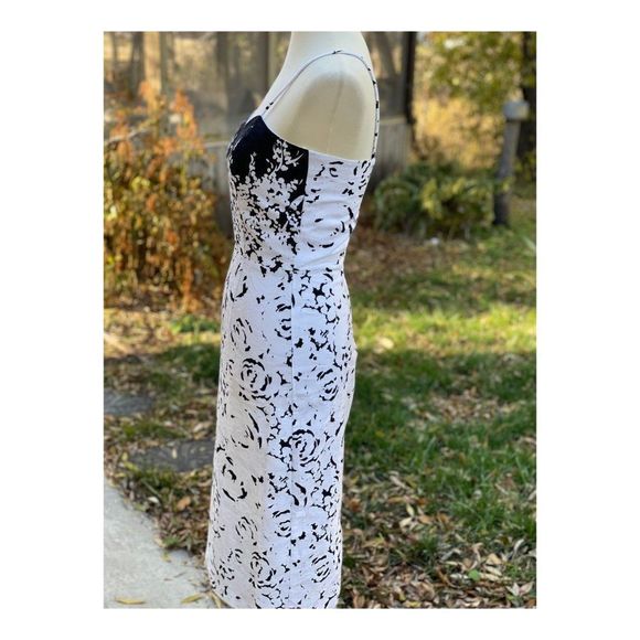 Vintage 1980s Wiggle Dress Set Bolero Black White Abstract New Wave Sz S Cotton - Picture 6 of 16